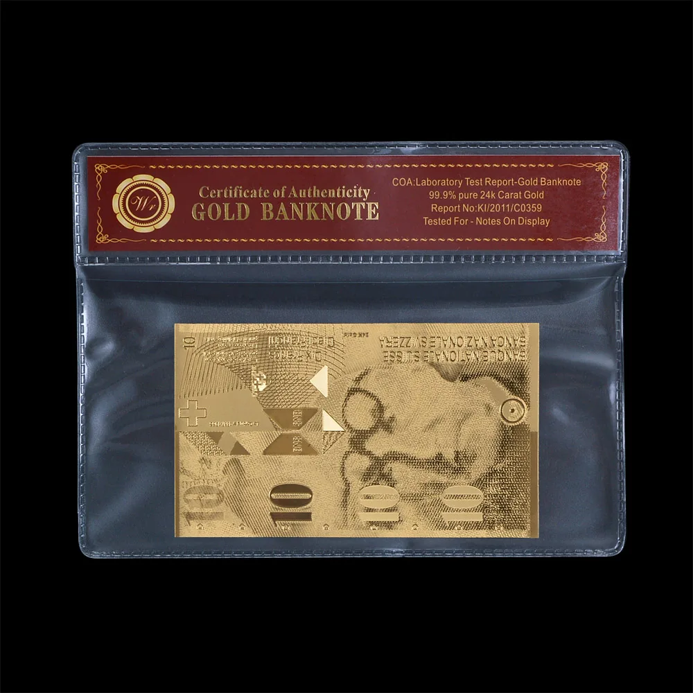 Switzerland позолоченная банкнота 10 Франк нормальная Золотая Банкнота с гравировкой нового дизайна для коллекции COA подарок для бизнеса