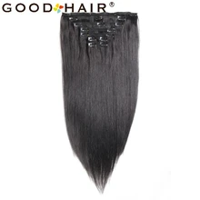 GOOD HAIR Straight Clip ins Natural Black 18″ 22″ Clip In Hair 7pcs/set 100% Brazilian Non-remy Human Hair Extensions 5 Colors
