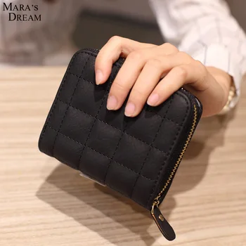 

Women Short Wallets PU Leather Female Plaid Purses Nubuck Card Holder Wallet Fashion Woman Small Zipper Wallet With Coin Purse