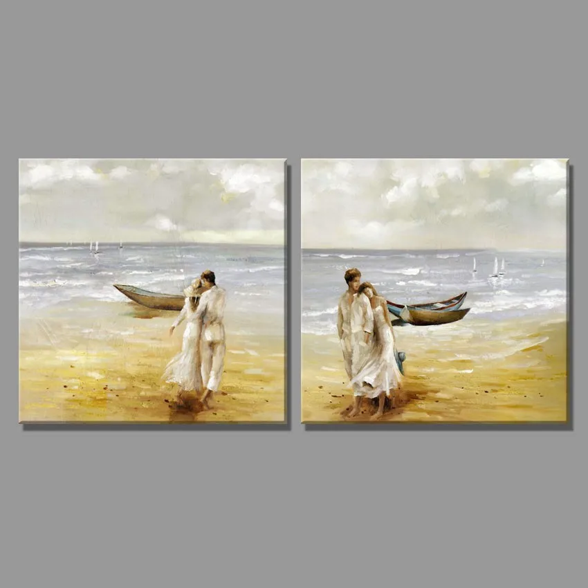 2 шт пара на пляже смотреть на море картина маслом Морской пейзаж домашний декор настенная живопись картины для гостиной