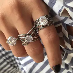 RAVIMOUR 3 шт. Большой кубический циркон Свадебные костяшки кольца для женщин серебро Цвет Кристалл палец кольцо Набор Бохо античный женский