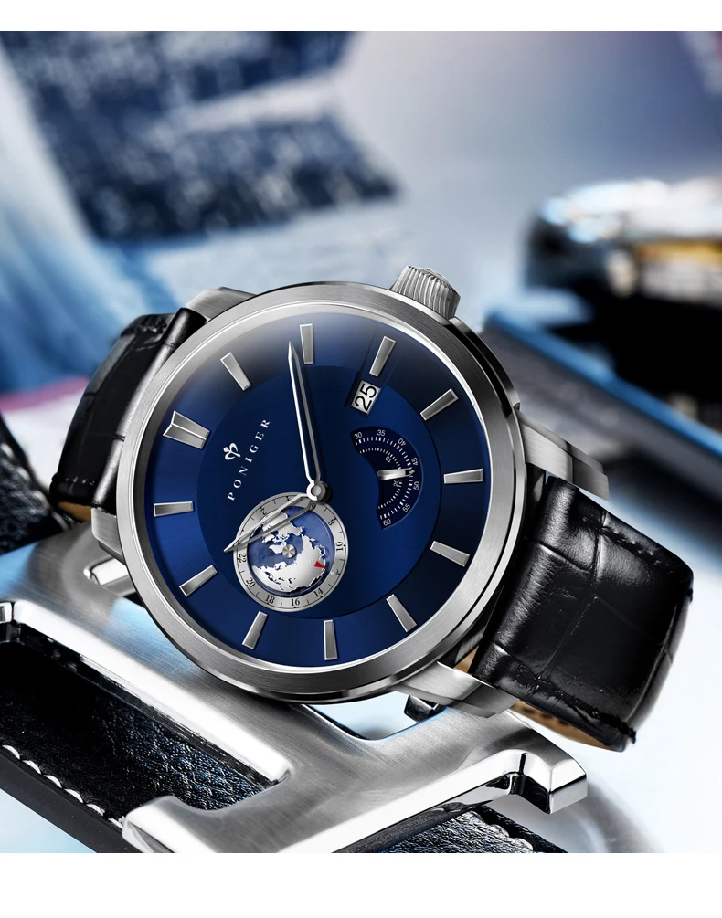 PONIGER швейцарские роскошные Брендовые мужские часы Япония NH35A автоматические механические часы для мужчин 50 м водонепроницаемые сапфировые часы P523-2