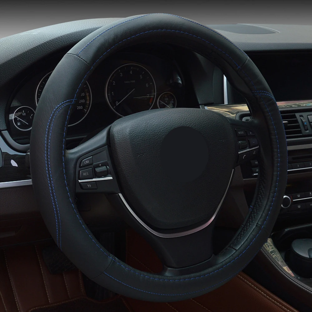 Anti Slip Comfortable Leather Steering Wheel Covers Fashion Stitching Sports Style Steering