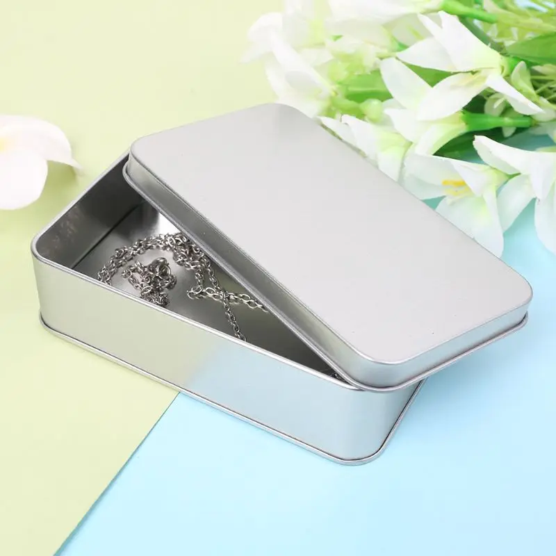 

Rectangular Organizer Case Storage Box Small Metal Can Storage Box Silver For Currency Money Candy Keys