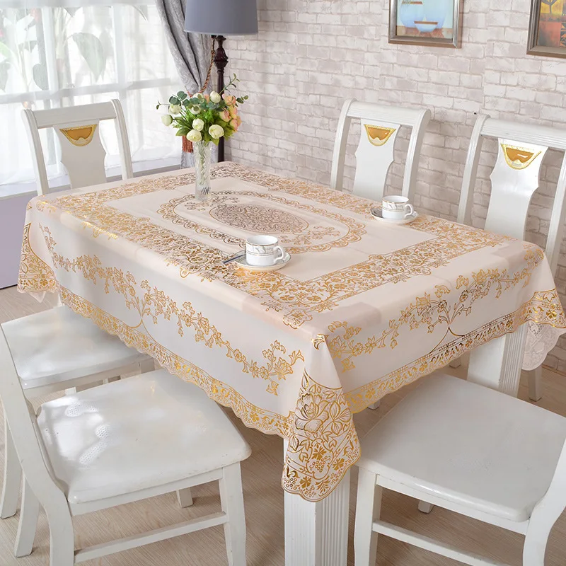 

Europe Tablecloth Waterproof Floral Printed Table Cloth PVC Table Cloth Gold Table Cover For Dining Party Hotel decoration