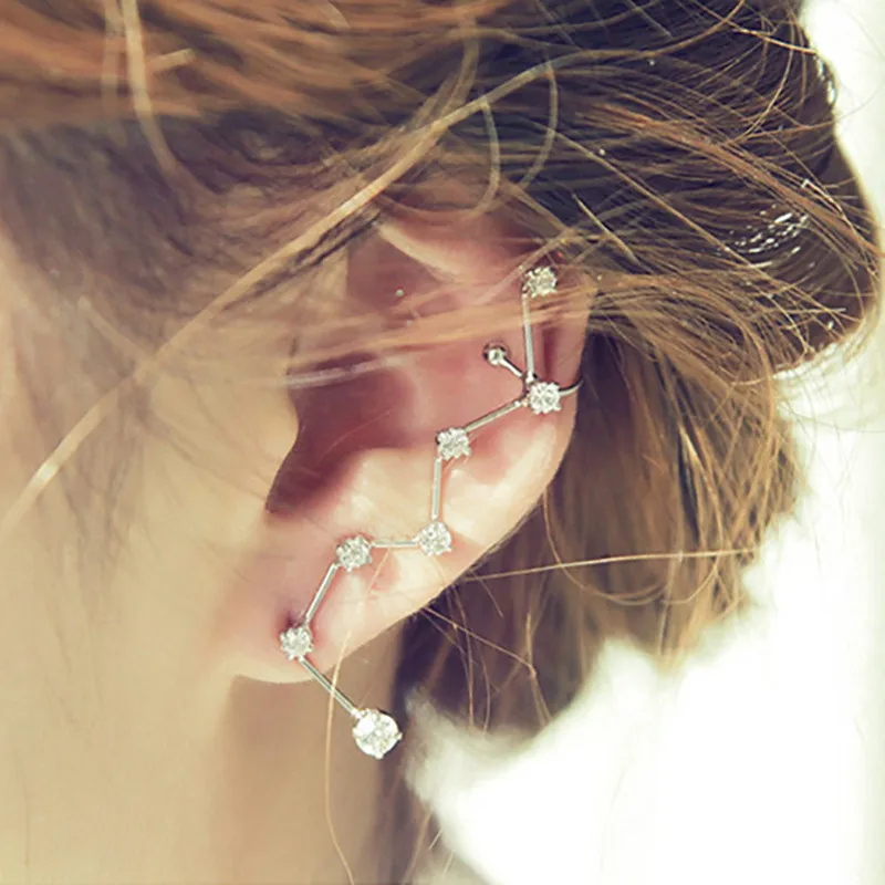 

1pcs Creative Big Dipper Stars Rhinestone Crystal Stud Earrings Ear Clip Women Ear Wrap Personality Jewelry Fashion Gift