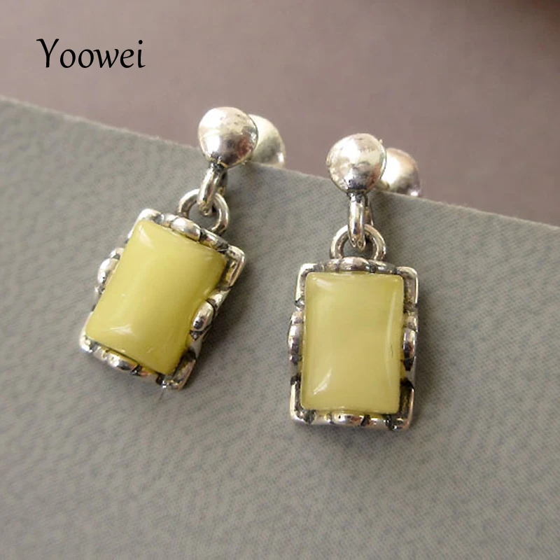 

Yoowei 5 Colors Natural Amber Earrings for Women Gifts Rectangle Drop Earring European Chic Design Baltic Genuine Amber Jewelry