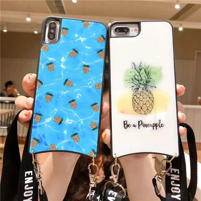 Мода Закаленное стекло Веревка на шею чехол для телефона iPhone 6 s plus 7 8 Plus X XR XS Max