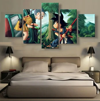 

5 Piece HD Wall Art Picture Dragon Ball Z Bulma and Goku Oil Painting Poster for Living Room Decor