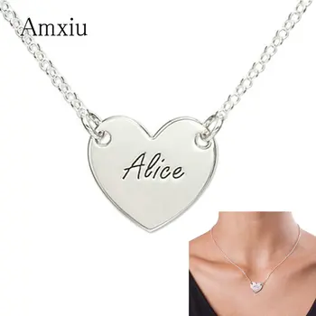 

Amxiu Fashion 925 Sterling Silver Heart Pendant Necklace Custom Engrave Name Necklace Jewelry For Women Friends Birthday Gifts
