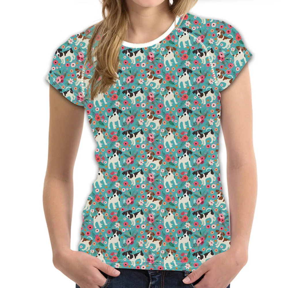 

NOISYDESIGNS Cool Jack Russel Summer T Shirt Elastic Ladies Tops Casual Floral Style Tshirt Novelty Women 3d T-shirt Plus Shirts