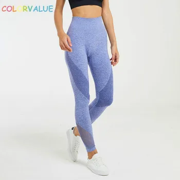 

Colorvalue High Waist Seamless Sport Workout Tights Women Tummy Control Gym Training Leggings Breathable Mesh Yoga Fitness Pants