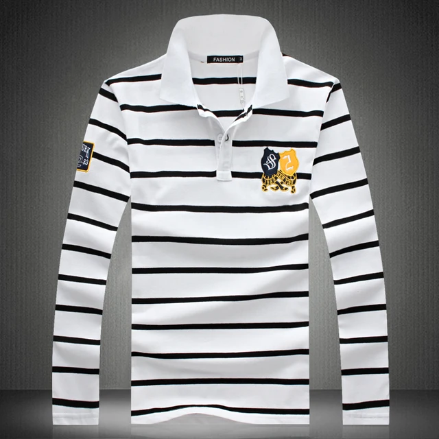 black and white striped polo long sleeve