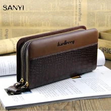 2016 Clutch Bag Men Wallets Black Brown Luxury Large Capacity Gift for Male Double Zipper Long Wallet Handbag Purse