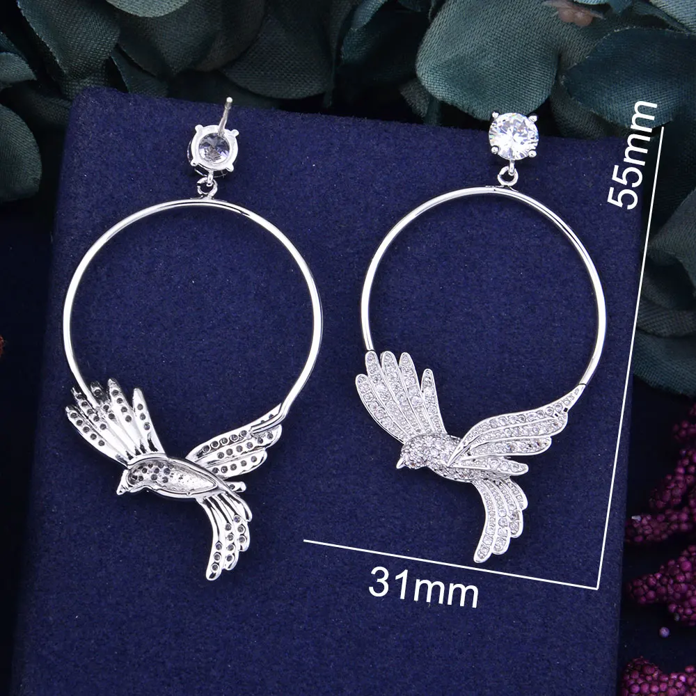 Женские круглые серьги подвески с фианитами 55 мм|drop earrings|earrings dropsearrings dangle |