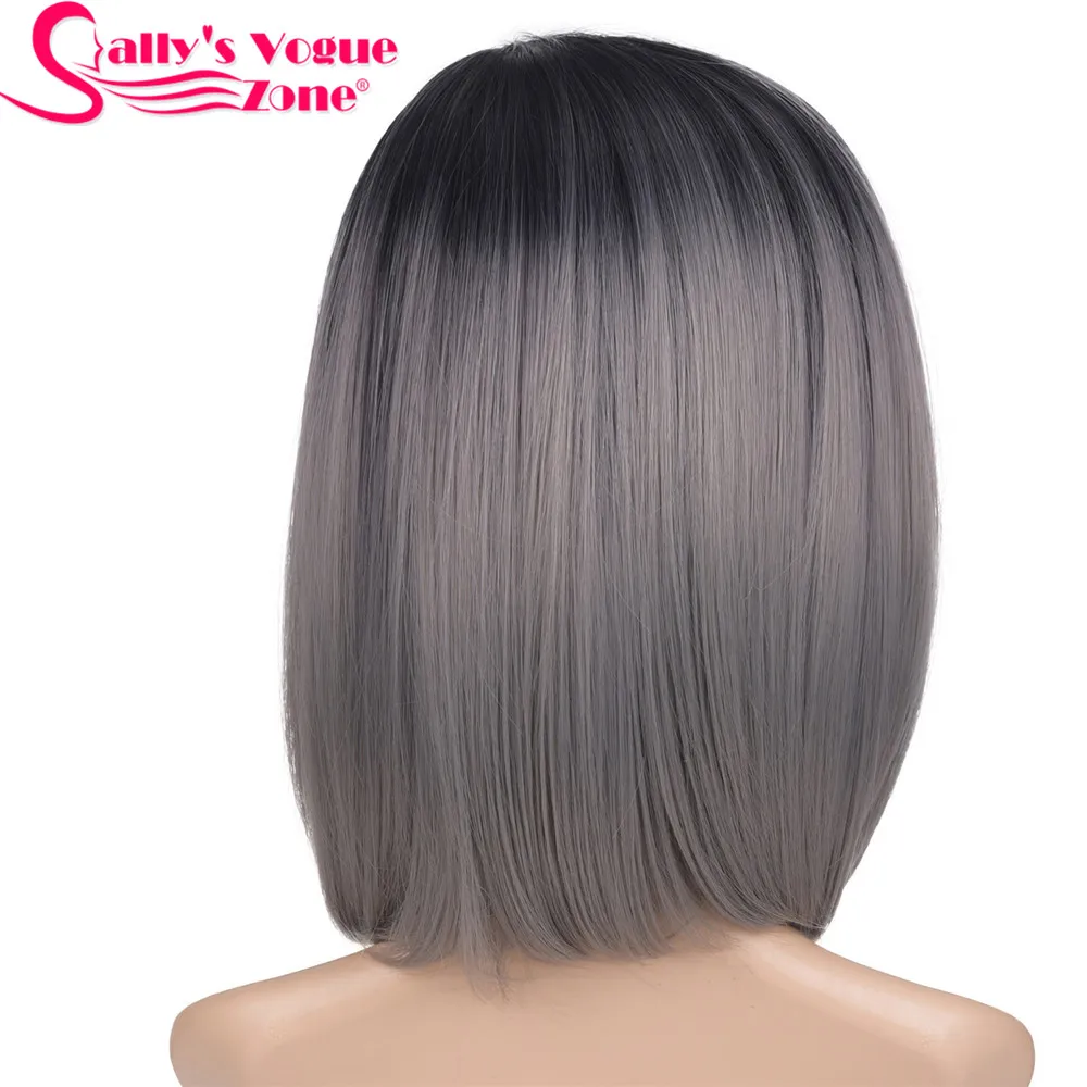 TB/темно-серый Sallyhair высокая температура синтетический короткий Омбре черный изумрудно-зеленый цвет прямой боб парик - Цвет: TB/темно-серый