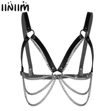 Унисекс панк Сексуальная Клубная одежда сценические танцевальные шоу Новые вечерние костюмы из искусственной кожи нагрудный ремень для тела открытый бюстгальтер топы с кисточками цепи
