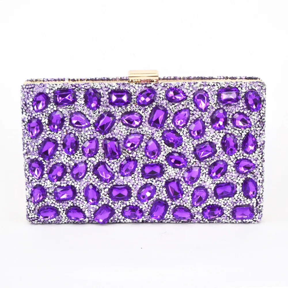 Fashion Purple Crystal Glass Clutch Bag Women Diamond Evening Bag