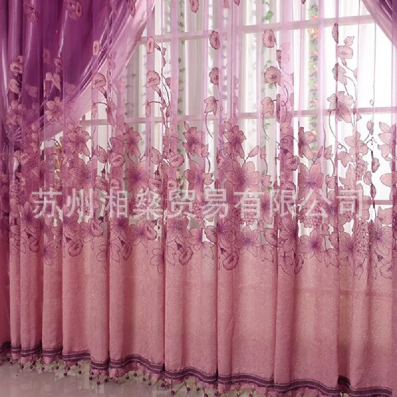 

Simple and modern European high-grade lily semi-shading rotten flower yarn finished curtains Home textiles fast-selling hot sale