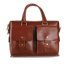 Vintage Genuine Leather Bag Men Messenger Bags Cow Leather Briefcase Cowhide Portfolios Shoulder Bags 14″ Laptop Bag #VP-J7001