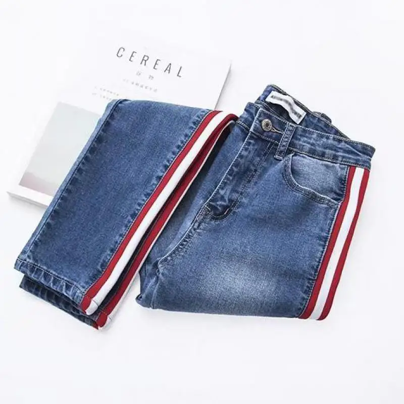 Женские джинсы в полоску с высокой талией 2019|high waist denim jeans|jeans for womenjeans femme |