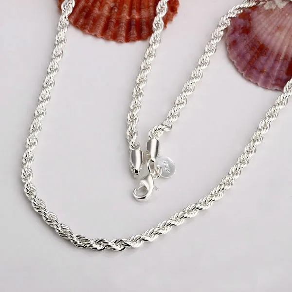 CN4 2mm Rope Chain Necklace Wholesale Lots Jewelry M925 Stamped Silver color Necklaces &amp Pendants | Украшения и аксессуары