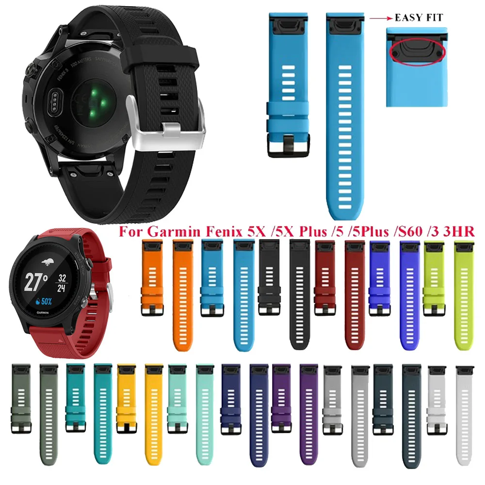 

NEW Silicone 26 22 20mm Quick Release Watchband Wriststrap for Garmin Fenix 5X 5 5S plus S60 Watch Easyfit smartWatch Wrist Band