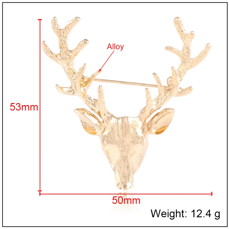 Unisex Animal Christmas Xmas Popular Cute Gold Deer Antlers Head Pin Brooches For Women Lady Classical Decoration Pins