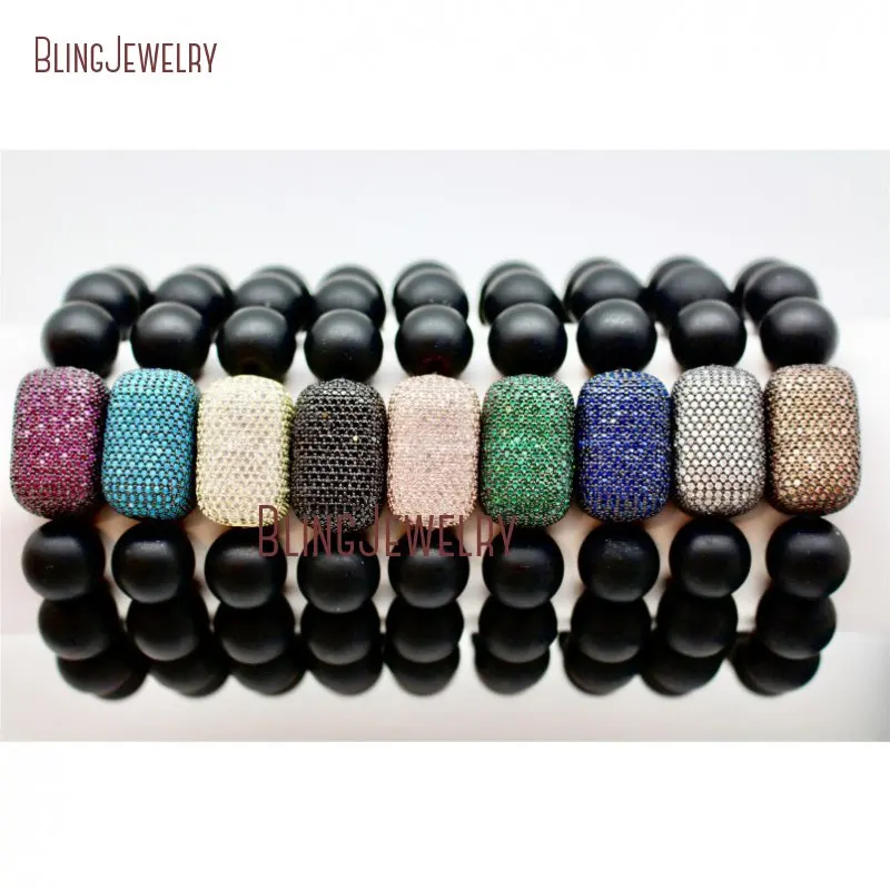 

Matte Black Onyx Bead Bracelet Color Micro Pave Cz Cube Cubic Bead Bracelet Cubic Zirconia Stretchy Bracelet BM26277