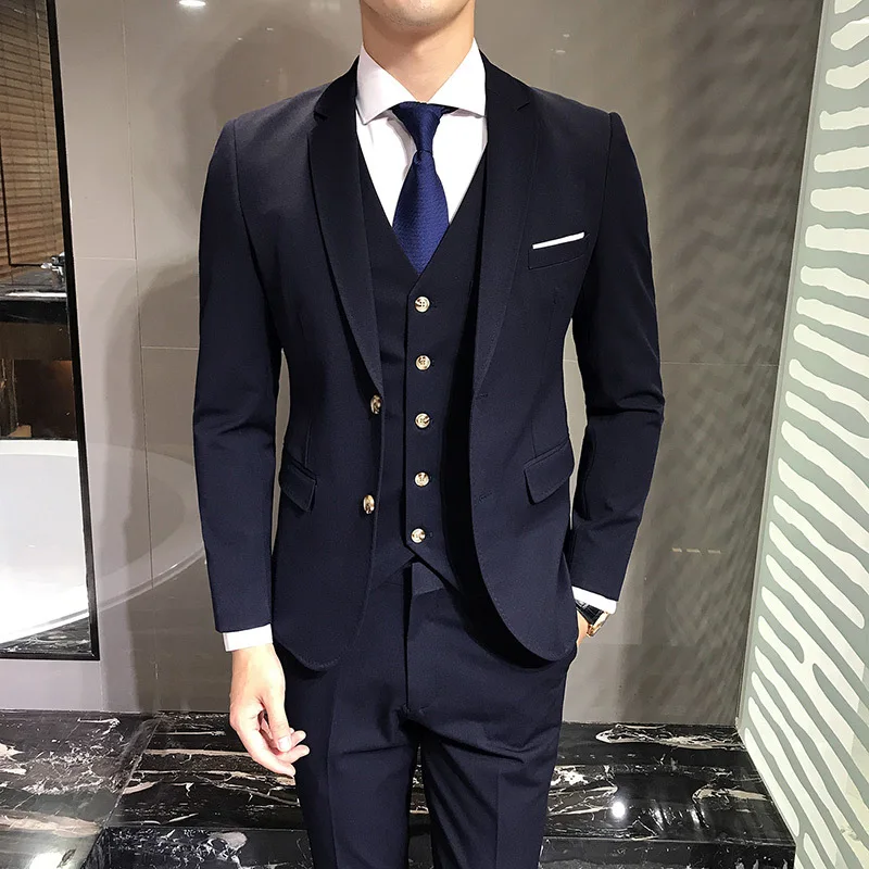 Костюм De Mariage Homme, мужские одноцветные тонкие блейзеры, брюки, жилет, комплект из 3 предметов, свадебные Женихи, мужская одежда