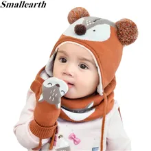 3pcs/Set Baby Kids Winter Cotton Hat Scarf Set Winter Knit Cap Children Warm Scarf For Boys Suit Beanies Hats Scarf For Girl Boy