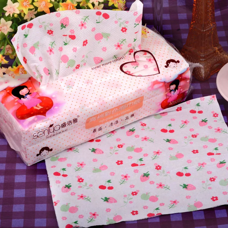 

150pcs Table Napkin 100% Wood Pulp Paper Facial Towel Colored Fruit Strawberry Pattern Papers for Car Party Accessories