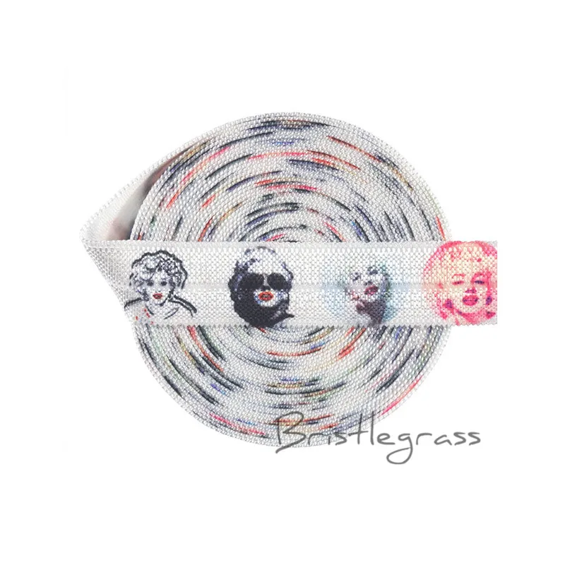 

BRISTLEGRASS 5 Yard 5/8" 1.5cm Marilyn Monroe Print FOE Fold Over Elastics Spandex Band Hair Tie Headband Tutu Dress Sewing Trim