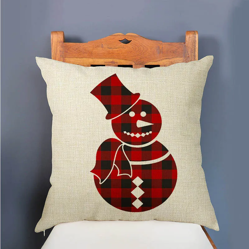 New Scottish Plaids Tartans Christmas Pattern Deer Head Snow flake Snowman Xmas Decoration Pillow Case Linen Red Cushion Cover