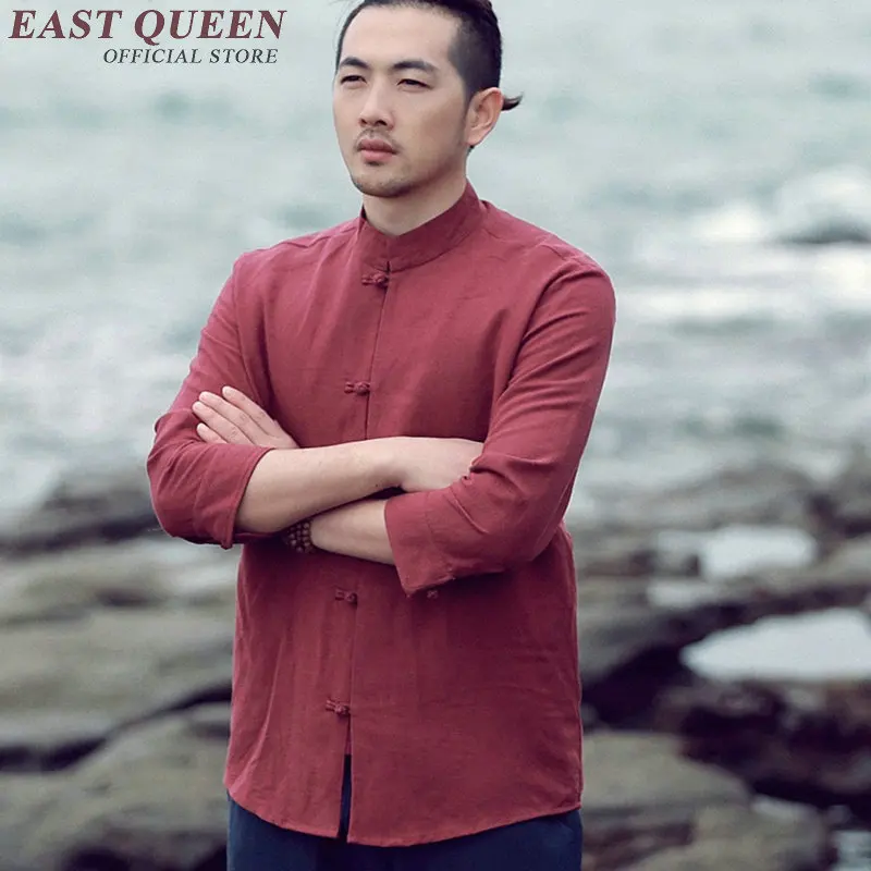 Традиционная китайская одежда для мужчин, футболка с круглым вырезом, Новое поступление, китайский стиль, рубашки средней длины с рукавами KK491 S