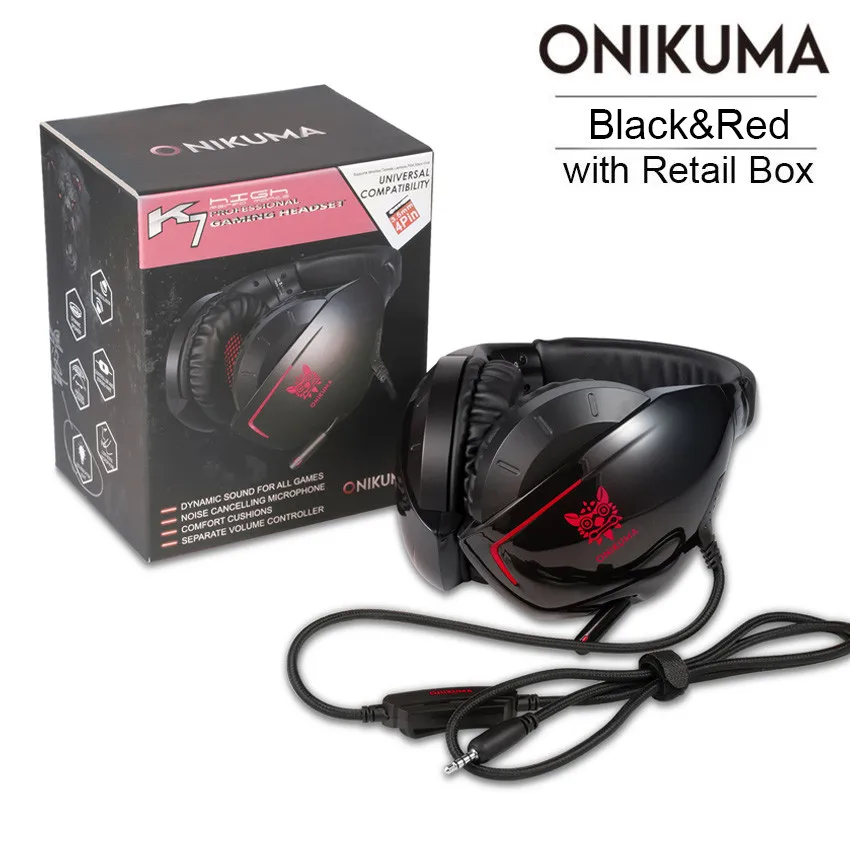 ONIKUMA K7 Casque PS4 игровая гарнитура с микрофоном Проводные PC Gamer стерео наушники с гарнитурой для нового Xbox One/ноутбука планшета - Цвет: Red with Retail Box