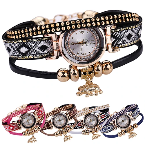 Women's Multilayer Vintage Knitted Elephant Pendant Rhinestone Bracelet Watch Women's Multilayer Vintage Knitted Elephant Pendant Rhinestone Bracelet Watch