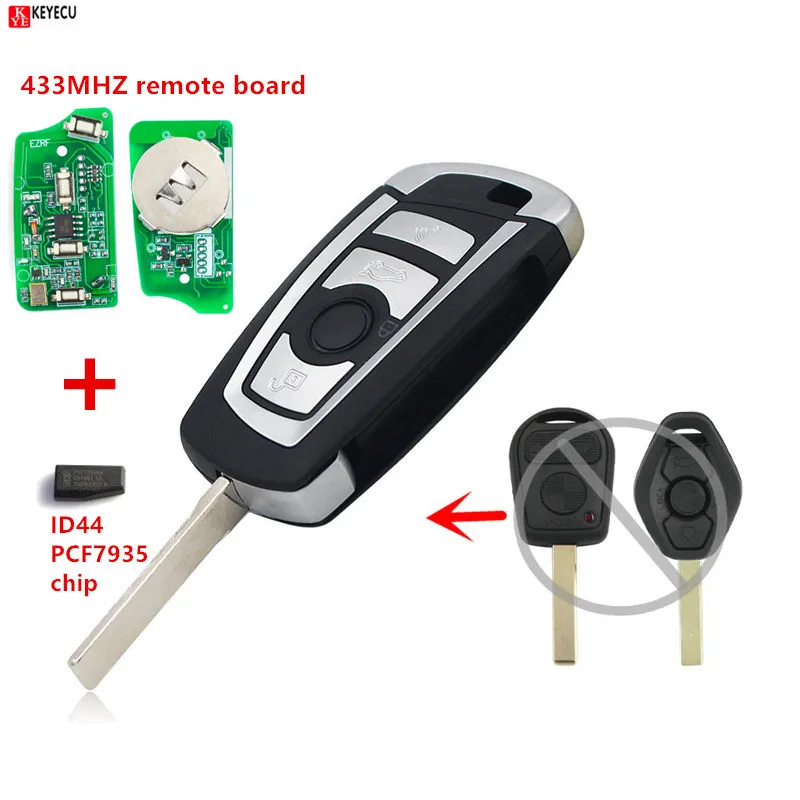 

KEYECU EWS Modified Flip Remote Key 4 Button 315MHz/433MHz ID44 Chip 1998-2005 for BMW X5 Z3 Z4 HU92