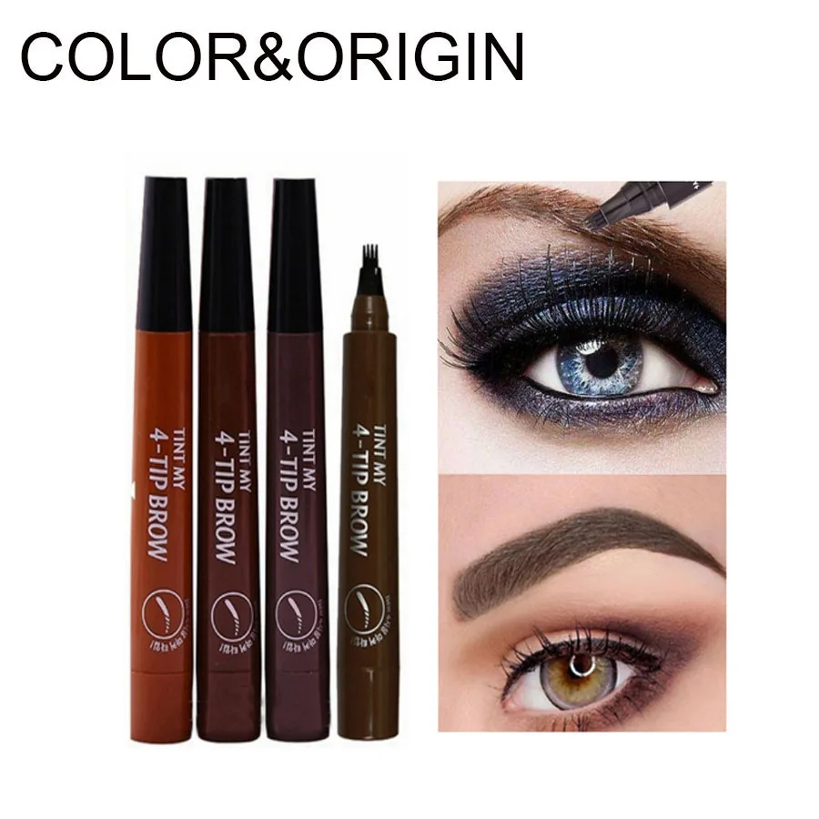 

4 Colors Microblading Eyebrow Tattoo Pencil Fork Tip Makeup Stentil For Eyebrows Shadows Enhancer Pen Tint Waterproof Cosmetics