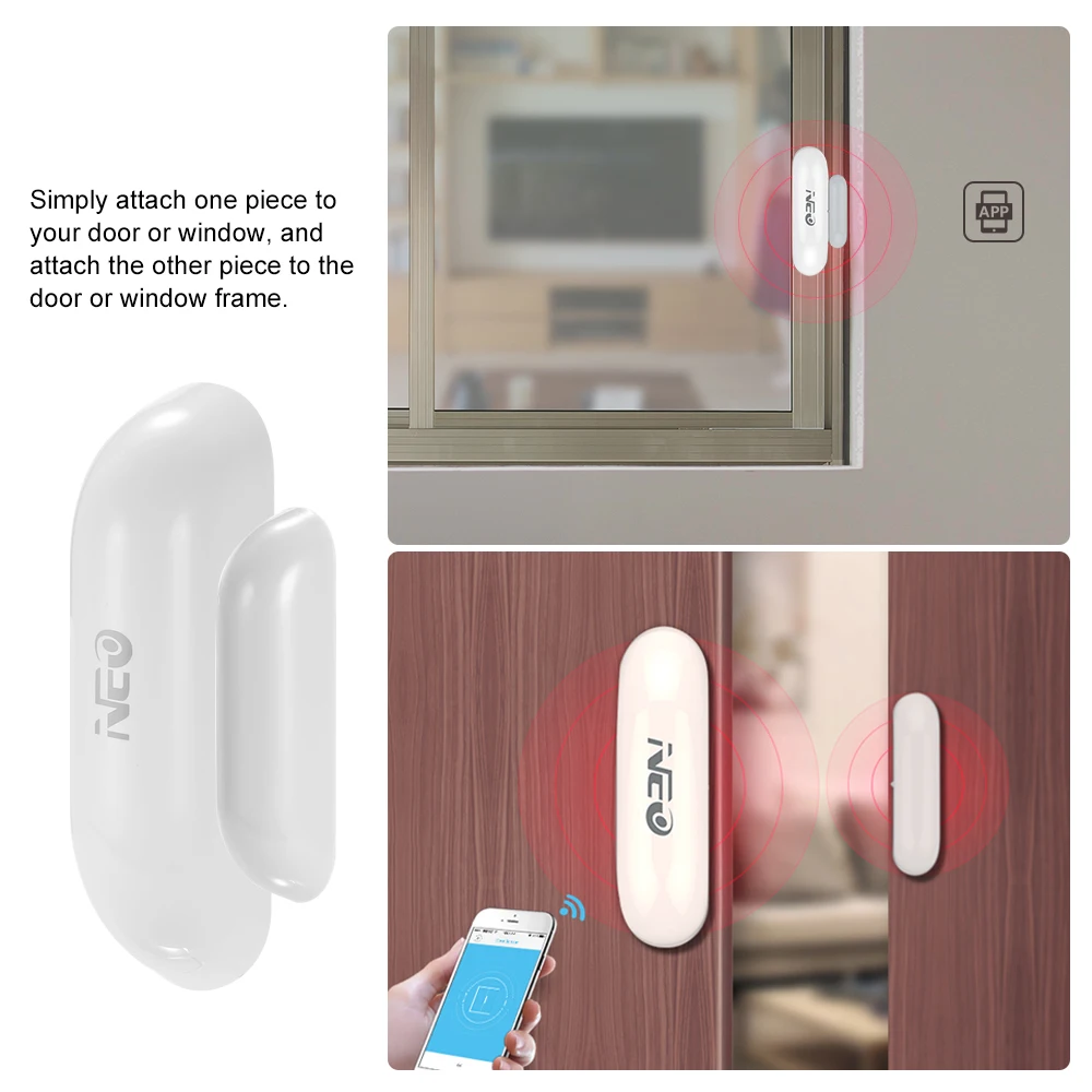 2 шт. NEO Coolcam NAS-DS01W WiFi умный датчик окна двери магнитный контакт детектор приложение уведомления оповещения умный дом автоматизация