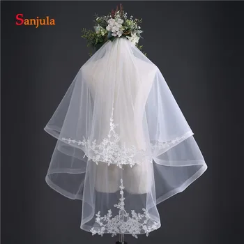 

Two Layers Short Bridal Veils with Comb Appliques Double Layer Elastic Mesh Wavy Edge Accessories for Wedding voile mariage V74