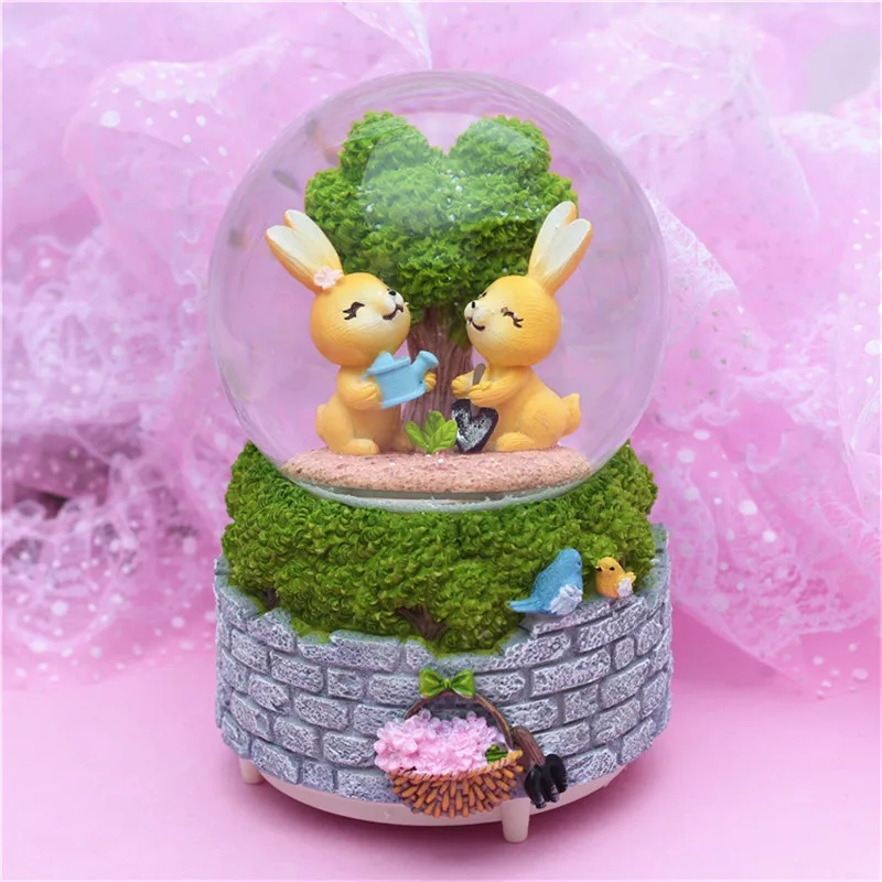 Снежный шар музыкальная шкатулка Luck Rabbit Lover хрустальный шар с светильник для дома спальни DIY Украшение Пасха День святого Валентина подарки на день рождения - Цвет: Tree Rabbit