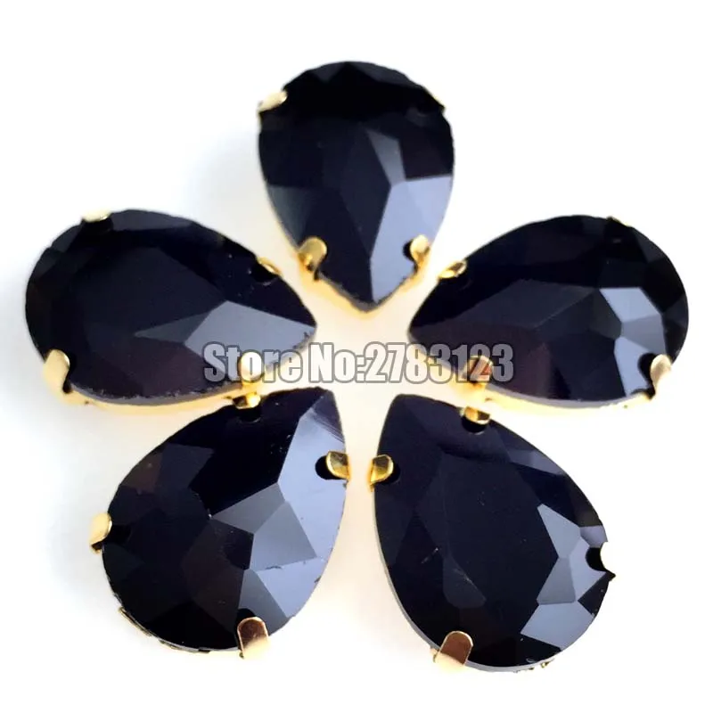 

Free shipping balck Glass Crystal sew on claw stones Gold bottom loose rhinestones 10x14mm 13x18mm 18x25mm SWLJ02