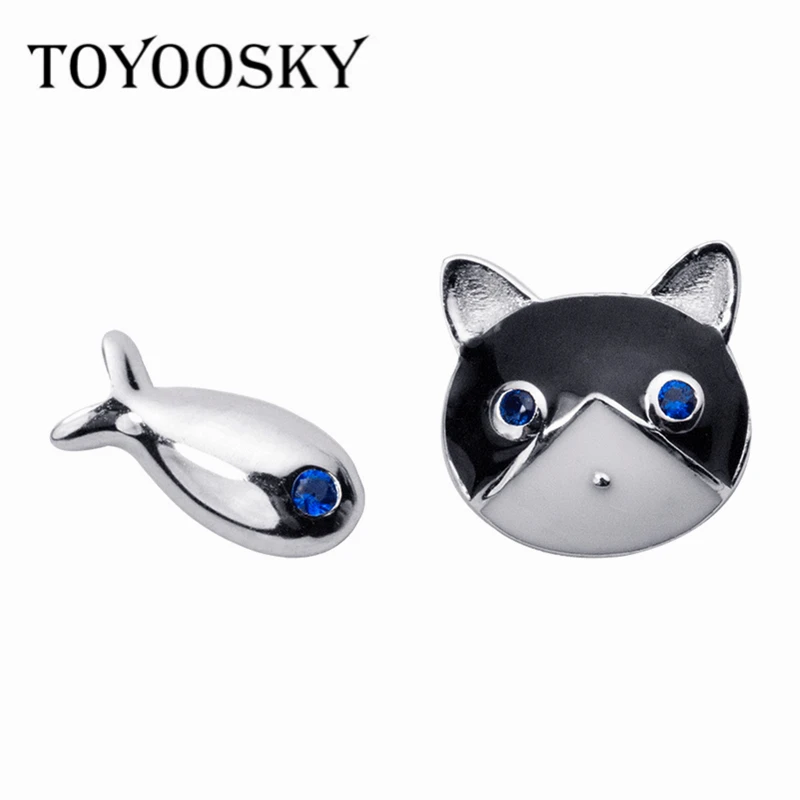 Асимметричные Серьги TOYOOSKY в виде черной кошки и рыбы милые гипоаллергенные