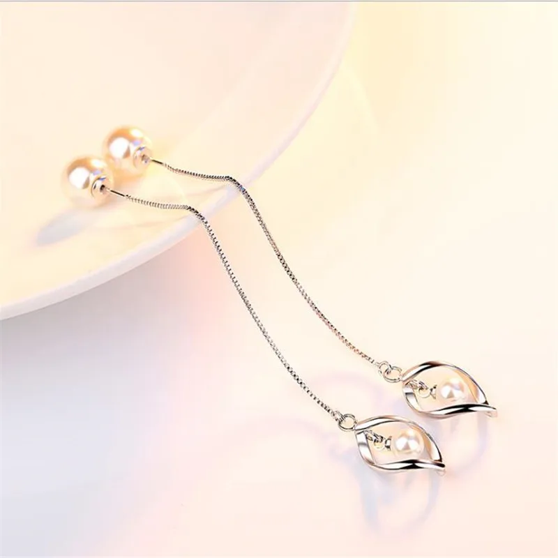 Женские серьги капельки LUKENI модные серебряные с жемчугом и кисточками