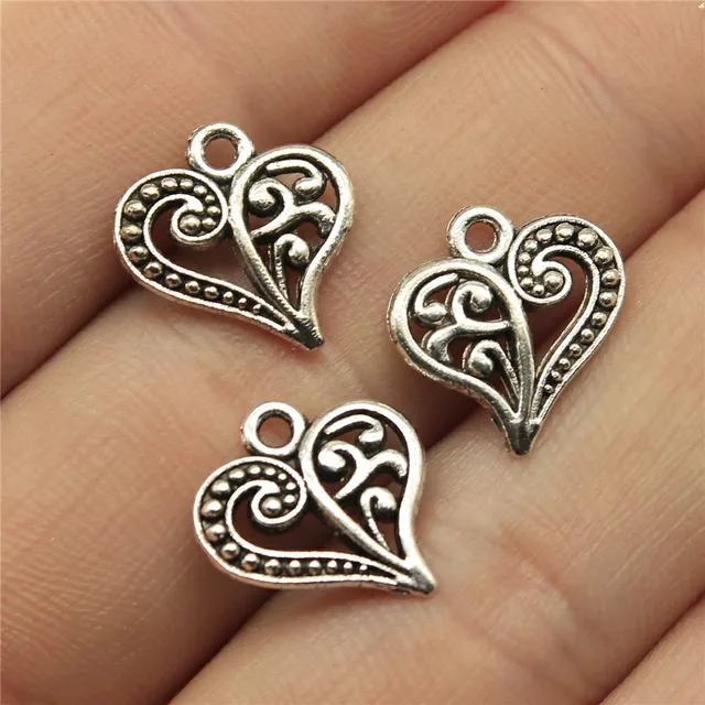 送料込 Antique 特別価格送料無料100pcs Silver Jewel Necklace Bracelets Diy Pendant Charms Heart Lovely Hollow Plated チャーム Sutevalle Org