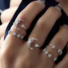 5 uds Bohemia nudillo anillos para las mujeres pequeño cristal estrella Luna dedo anillos para nudillos conjunto Vintage mujer joyería para fiesta y boda regalo