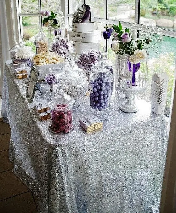 

2017 New Sparkly Silver Sequin Tablecloth Wholesale 10pcs 90x156 inch ,Cake Sequin Tablecloth, Sequin Linens for Wedding Decorat