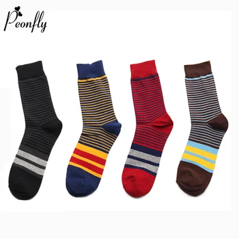 

PEONFLY Novelty Colorful Wide Stripes Thin Striped Pattern Men Ventilation Cotton Socks Winter Male Fashion Business Dress Socks