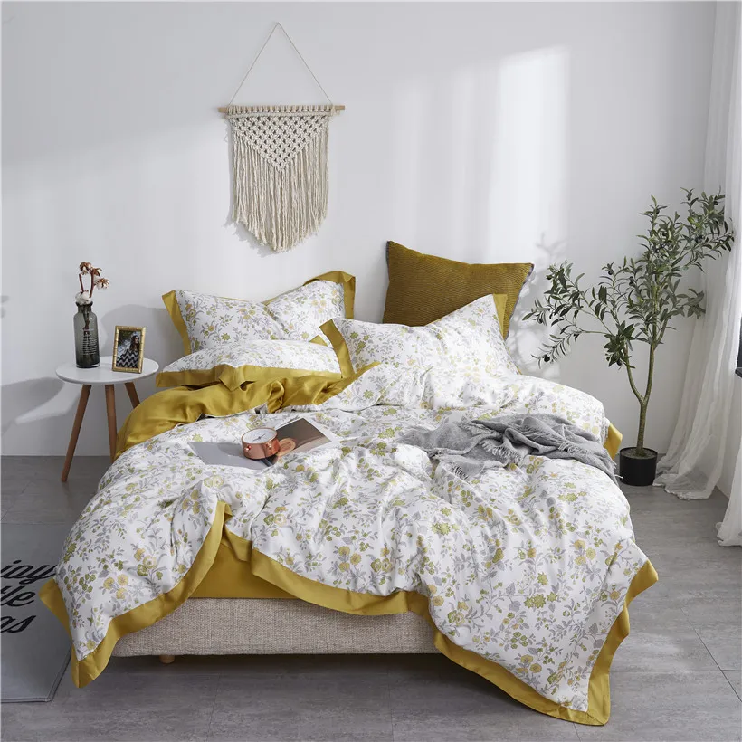 

Ultra Soft Silky Nature Tencel Bedding for Summer Colorful Leaves Tropical Floral Retro Duvet cover Bed sheet 4Pieces Queen King